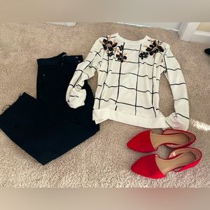 Black and Ivory Sequined Floral Top